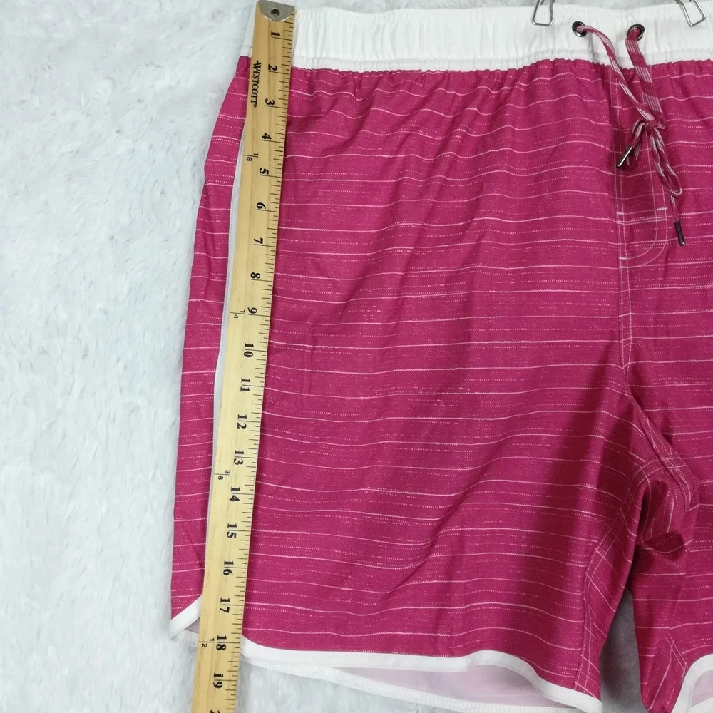 George Mens Swim Trunks Shorts‎ UPF 50+ Dolphin Hem Red Burlap Stripe XL New